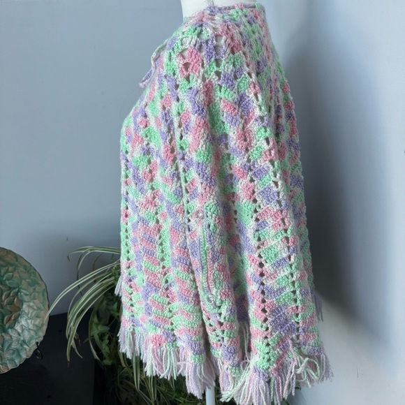 Handmade Crocheted Pastel Purple Pink Mint Green Capelet‎ Cape Poncho Shawl OSFM - Picture 2 of 7